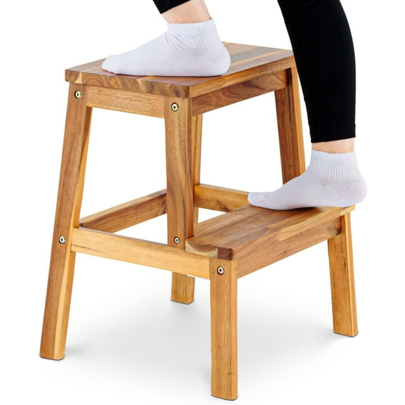BEEFURNI 2 Step Wood Stool, Wooden Step Stools for Adults & Kids 350 lbs, Kids Step Stool, Bathroom,Bedroom Stool, Closet Step Stool, Easy to Assemble, 1 Year Manufacturer Warranty