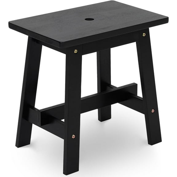 BEEFURNI Rectangular Acacia Wood Stool, Small Bench Seat, 18 Inch Stool, Wood Bathroom Vanity Bench, Plant Stand Indoor, 350 LBS Load Capacity, 1-Year Manufacturer Warranty (Black)