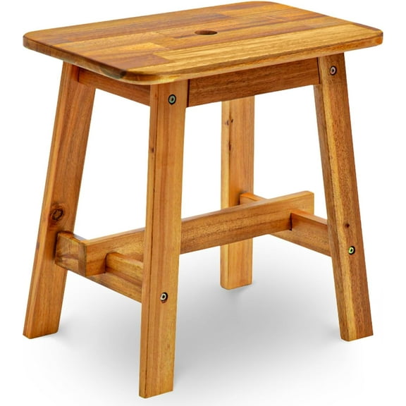 BEEFURNI Rectangular Acacia Wood Stool, Small Bench Seat, 18 Inch Stool, Wood Bathroom Vanity Bench, Plant Stand Indoor, 350 LBS Load Capacity, 1-Year Manufacturer Warranty (Natural Acacia)