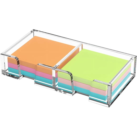 BEEGO Sticky Note Holder Organizer - 3x3 in 2IN1 Crystal Clear Acrylic Notepad Holder Acrylic Sticky Note Dispenser Cute Memo Holder (NO Pads) for Dorm Room Office Desk Organization
