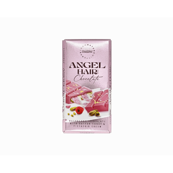 BEEMAX Angel Hair Dubai Chocolate Bar, Raspberry White with Pistachio Cream & Cotton Candy 6 oz