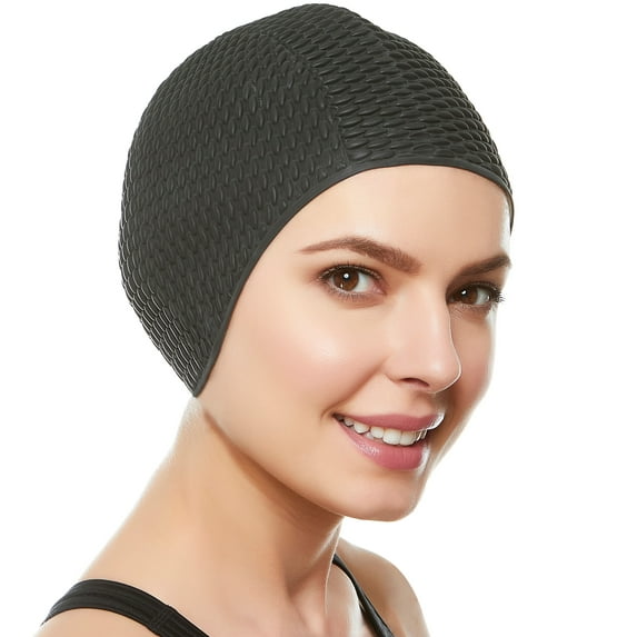 BEEMO Women’s Latex Swim Cap – Rubber Bathing Hat - Soft Comfortable Stretch Low Cut Design Hair from Sun Salt or Chlorine Perfect for Water Activities - Black