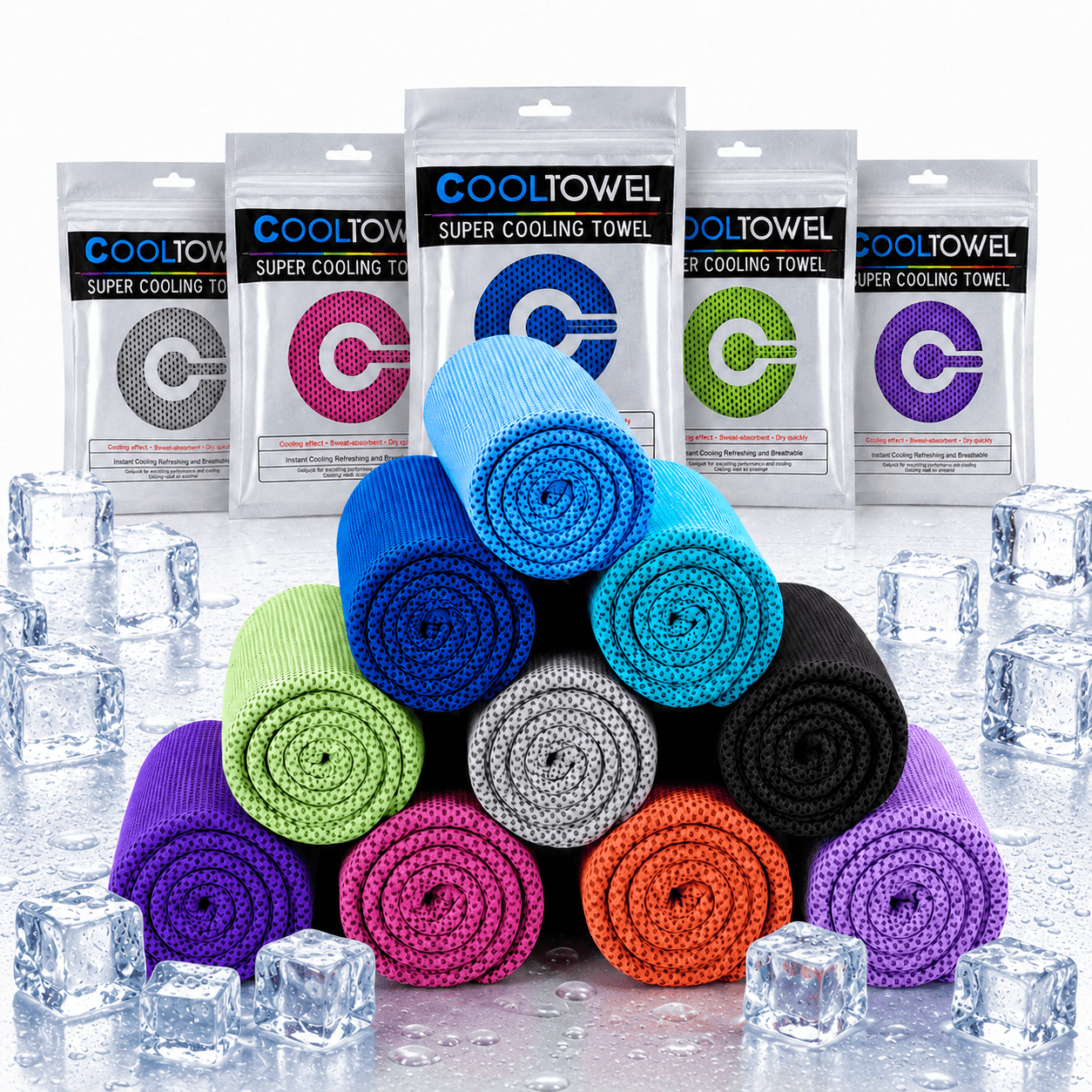 BEEPRINCESS 10pcs Cooling Towel Ice Towel Cooling Towels for Neck and Face Microfiber Cooling Towel for Gym, Travel, Yoga, Camping, Running, Outdoor Sport (10 Colors)