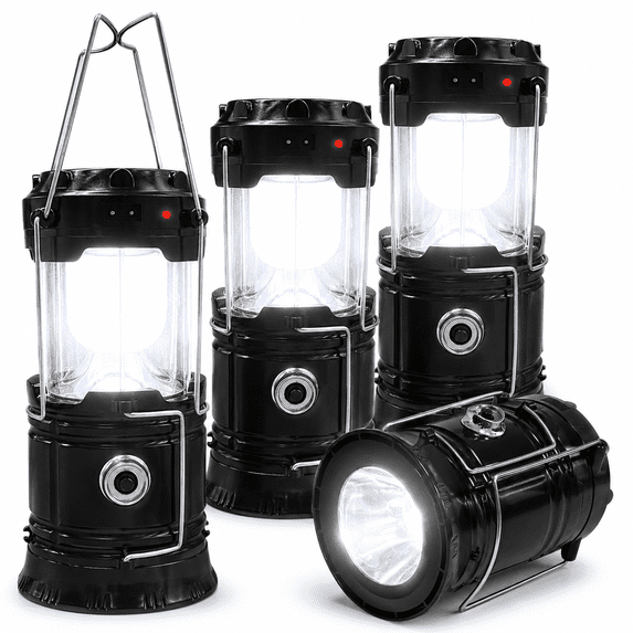 BEEPRINCESS 4 Pack LED Camping Lantern, Solar and Rechargeable Lantern Flashlight Collapsible and Portable Light for Camp/Hiking/Emergency/Hurricanes/Storm