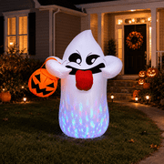 BEEPRINCESS 5 FT Halloween Inflatable Ghost with Pumpkin Lantern, RGB LED Blow Up Yard Decoration
