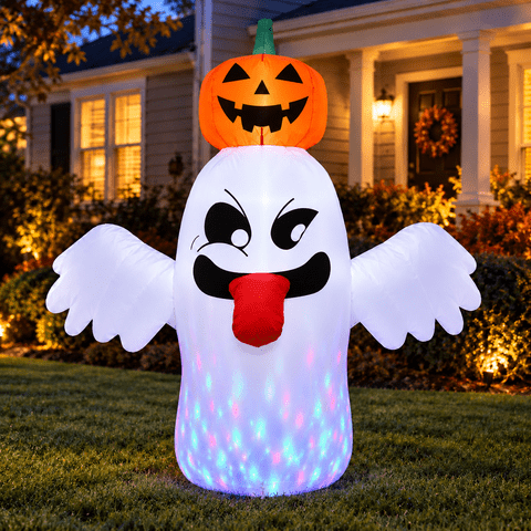 BEEPRINCESS Fantasma Inflable de Halloween de 6 FT con Pumpkin Head, Decoración de Jardín Inflable con Luces RGB LED