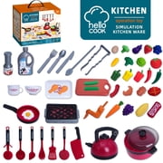 BEEPRINCESS 76Pcs Play Kitchen Accessories, Kids Kitchen Pretend Play Toys with Play Pots and Pans, Utensils Cookware Toys, Play Food Set, Toy Vegetables, Pretend Cooking Playset for Toddler Age 3+