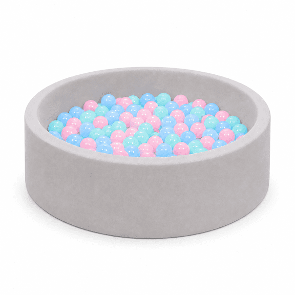 BEEPRINCESS Ball Pit with 100 Balls for Infants & Toddlers Ages 1-3 - Soft Memory Foam, Round Shape, 35" x 12", Gray