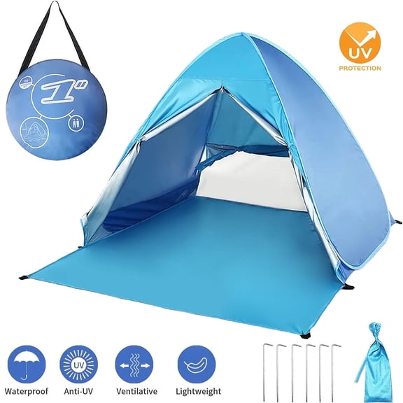 BEEPRINCESS Beach Tent, Anti-UV Pop Up Sun Shelter Beach Tent With Carry Bag for 2-3 Person, Lightweight & Easy Setup Beach Tent, Blue