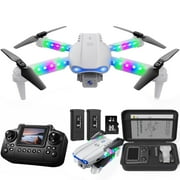 BEEPRINCESS Drone with Screen Remote Control and Cool Lights, RC Quadcopter with 4K HD Dual Camera for Beginner Adults Kids, Gray