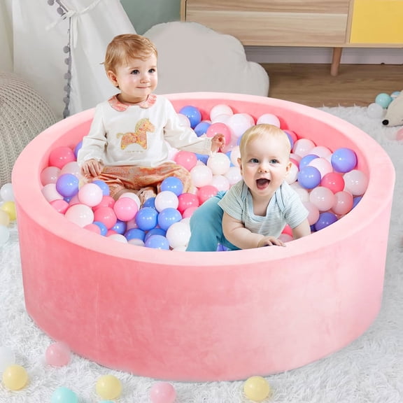 BEEPRINCESS Foam Ball Pit - Soft Play for Baby Infants and Toddlers Ages 1-3, Round Shape, No Balls Included, Pink