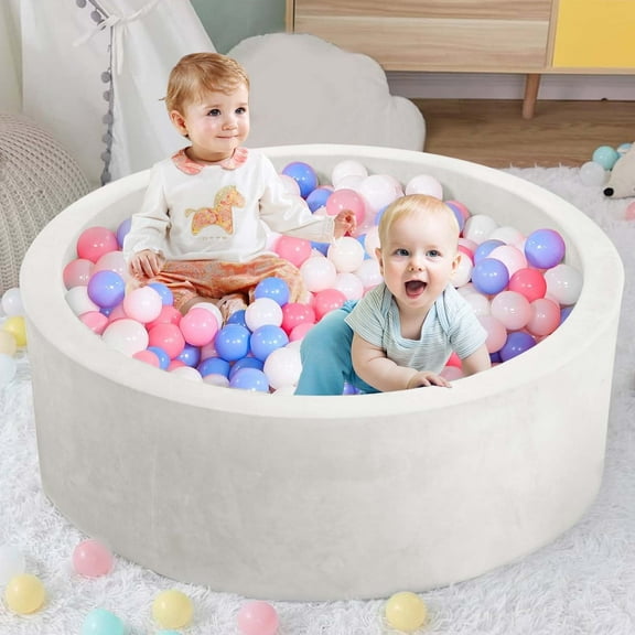 BEEPRINCESS Foam Ball Pit - Soft Play for Baby Infants and Toddlers Ages 1-3, Round Shape, No Balls Included, White