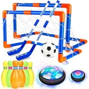 BEEPRINCESS Hover Soccer Ball, 4-in-1 Hover Hockey Ball Bowling Set for Kids, Indoor and Outdoor Sports Games Toys for Kids Ages 3-12, Rechargeable LED Soccer Games Toys for 3-12 Year Old Boys