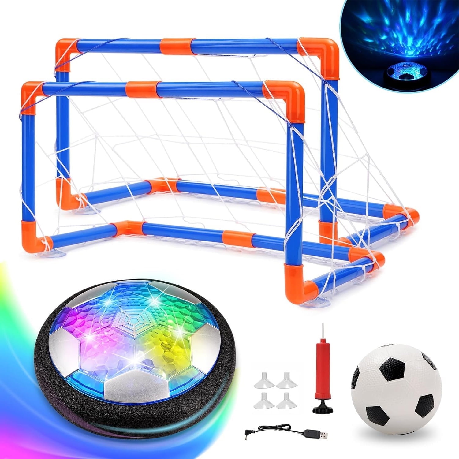 BEEPRINCESS Hover Soccer Ball Set for Kids, Soccer Games with Colorful LED Lights, Indoor Air Soccer and Outdoor Sports Games Toys for Kids Boys Ages 3 4 5 6 7 8-12 with 2 Goal & 1 Kids Soccer Ball