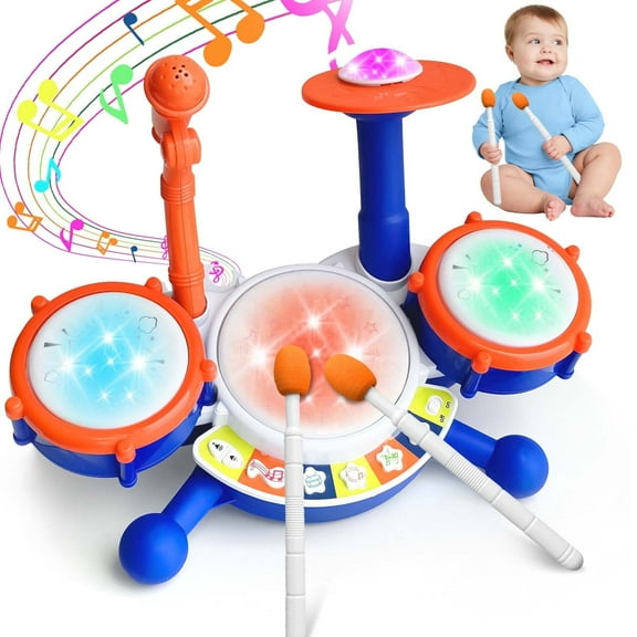 BEEPRINCESS Kids Drum Set for Toddlers 1-3, Baby Drum Kit Musical Toys with Microphone and Light Piano Keyboard, Early Learning Instruments Toys for Kids Toddlers Boys Girls