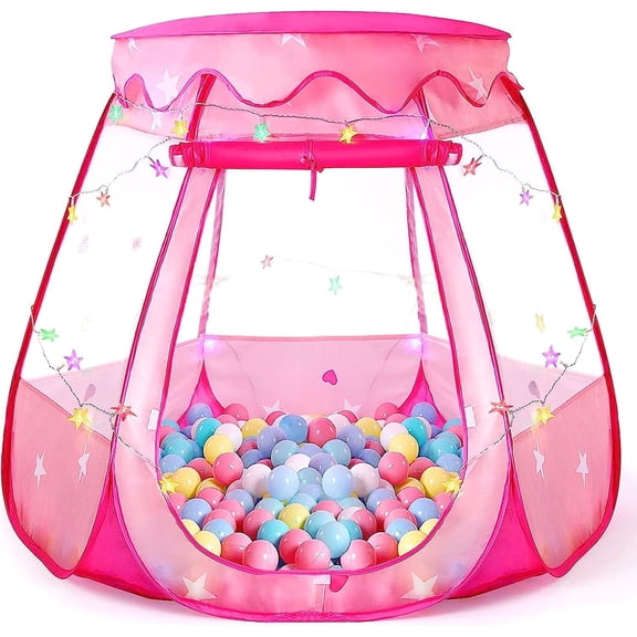 BEEPRINCESS Princess Playhouse Tent for Toddlers and Girls, Indoor & Outdoor Pop up Play Tent for Kids, Foldable Ball Pit with Carrying Bag, Birthday Gifts for 1-3 Years Old Toddlers and Girls, Pink