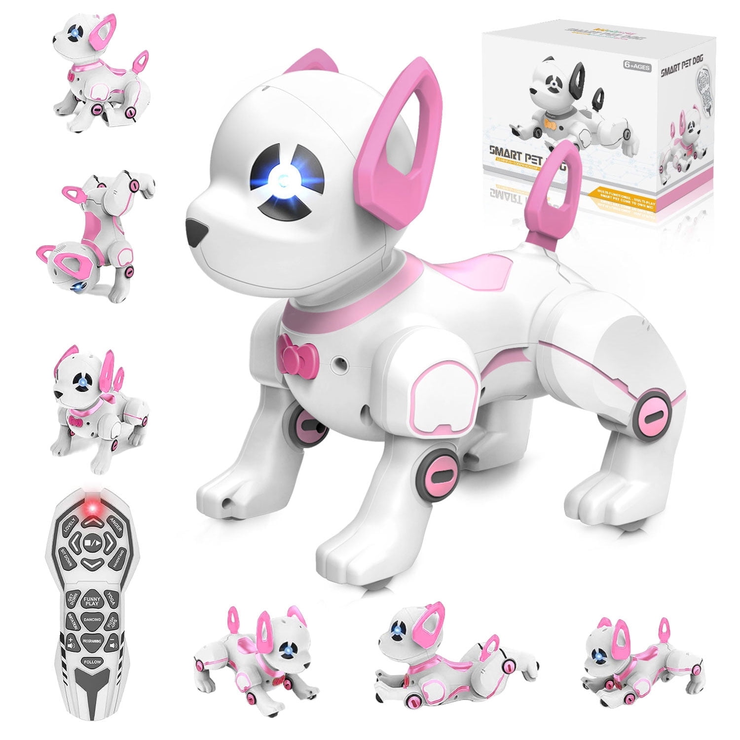 BEEPRINCESS RC Robot Dog, Electronic Pet Dog with Voice Control, Interactive and Stunt, White/Pink