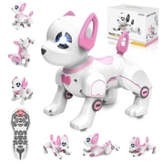 BEEPRINCESS RC Robot Dog, Electronic Pet Dog with Voice Control, Interactive and Stunt, White/Pink