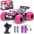 thumbnail image 1 of BEEPRINCESS Remote Control Car, 1:18 Scale All Terrain RC Cars, 2WD 20Km/h with Colorful LED Light and 2 Rechargeable Batteries, RC Monster Truck Off-road Racing Car Toys for Kids and Boys, Pink, 1 of 8