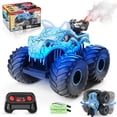 thumbnail image 1 of BEEPRINCESS Remote Control Car, 2.4GHz Monster Trucks for Boys Girls with Light, Sound & Spray, Dinosaur Toys Gift for Kids 3 4 5 6 7 8, All Terrain RC Cars for Toddlers with 2 Batteries, Blue, 1 of 7