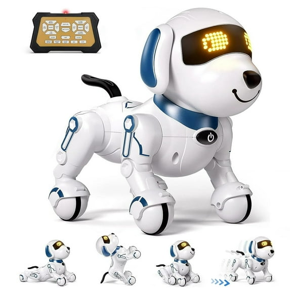 BEEPRINCESS Robot Dog, Smart Programmable RC Electronic Pet Puppy with Early Education Function, White/Blue