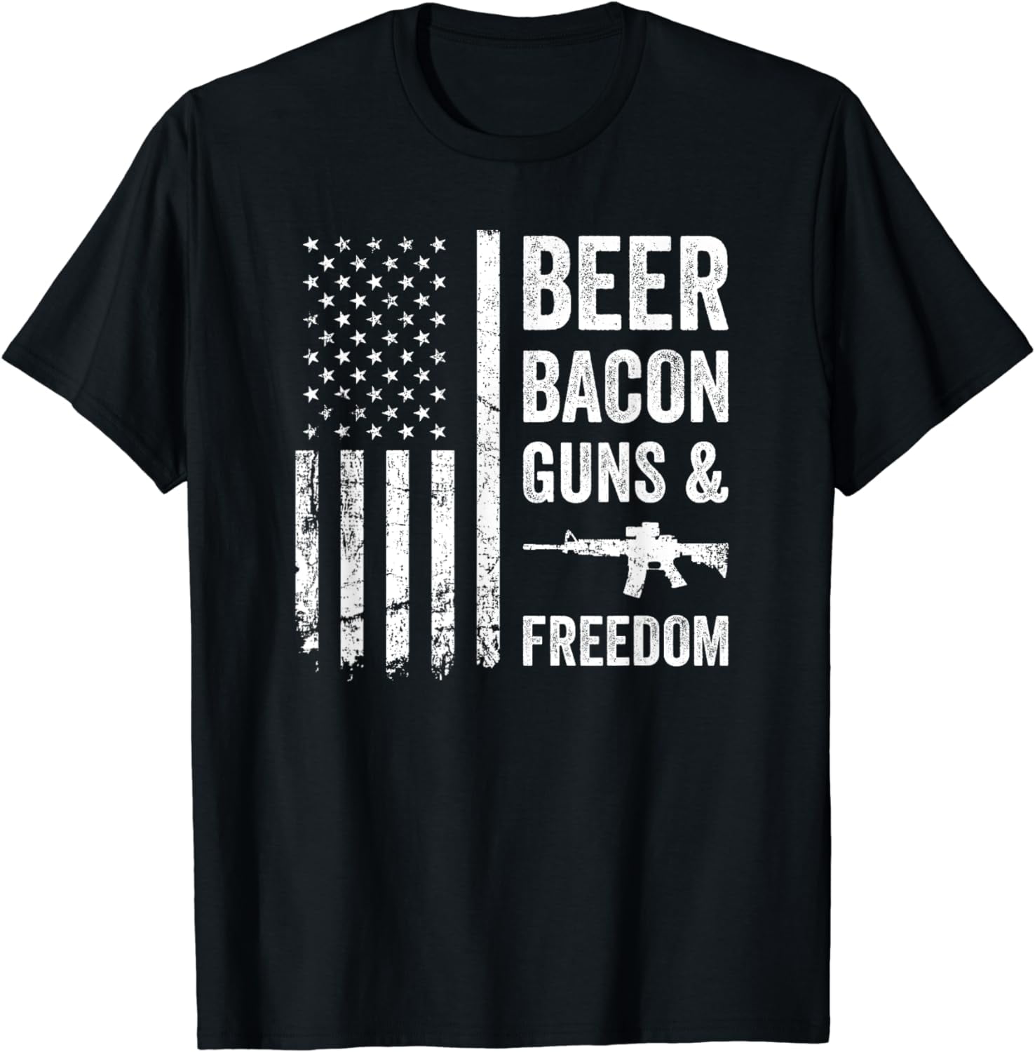 BEER BACON GUNS & FREEDOM USA BBQ American Flag Drinking TShirt
