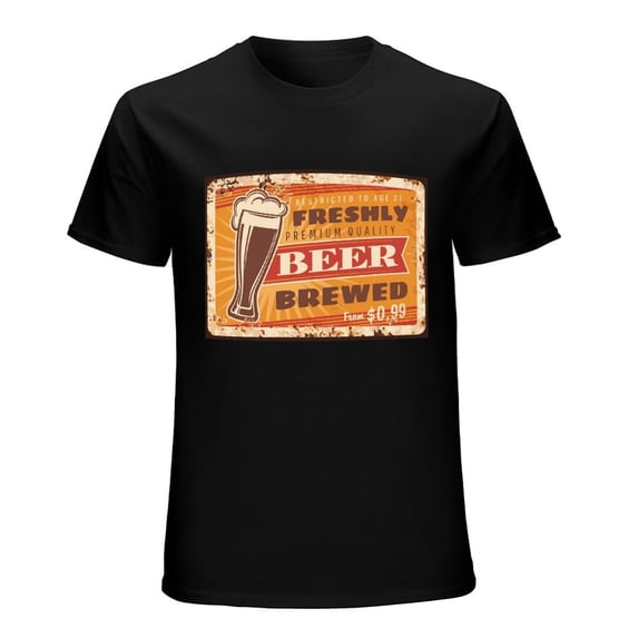 BEER BREWED Vintage T-shirt Mens Cotton Classic Crewneck Short Sleeve Tees Unisex Black L