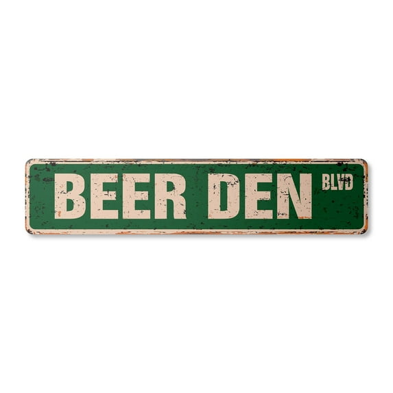 BEER DEN Vintage Plastic Street Sign beer breweries keg chill cooler | Indoor/Outdoor | 36" Wide