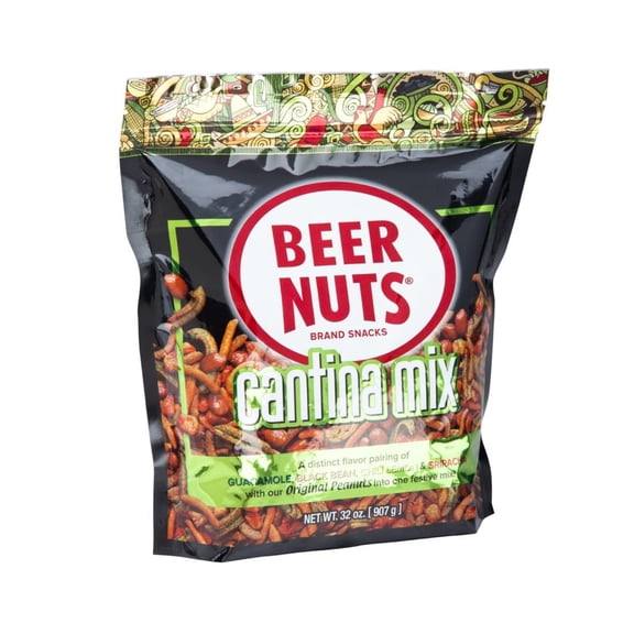 BEER NUTS Cantina Mix - 32 oz. Resealable Bag, Original Peanuts, Chili Lemon Roasted Corn, Black Bean Sticks, Guacamole