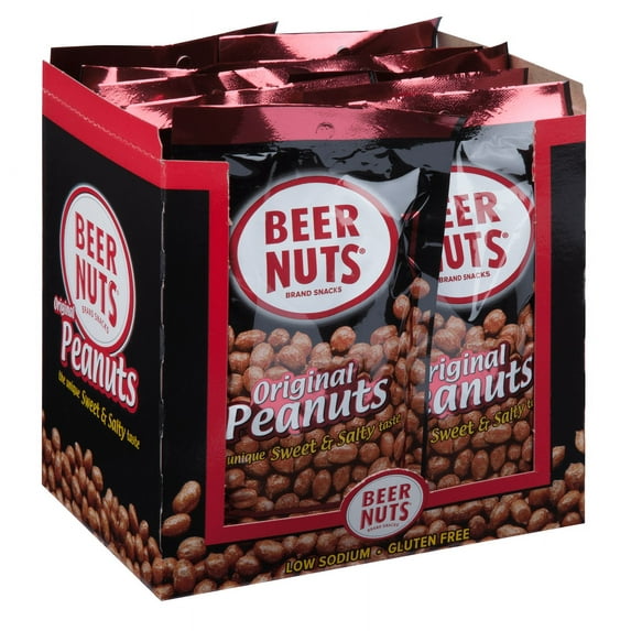 BEER NUTS Original Peanuts - 4oz Single Serve Bags (12 Pack Box), Sweet and Salty, Gluten-Free, Kosher, Low Sodium Peanut Snacks