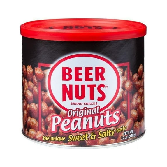 BEER NUTS Original Peanuts - Travel Size Sweet & Salty Bar Nuts - Gluten Free, Kosher, Low Sodium Peanut Snacks - 12oz Resealable Can