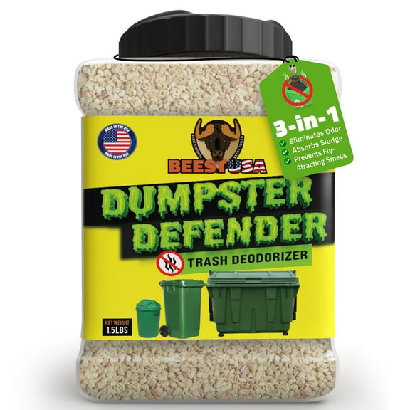 BEEST Dumpster Defender - 1.5 lbs Outdoor Trash Can Deodorizer, 3-in-1 Biodegradable Trash Can Odor Eliminator, Liquid Waste Absorber, Prevents Fly-Attracting Smells - Garbage Deodorizer Makes 7 Cups