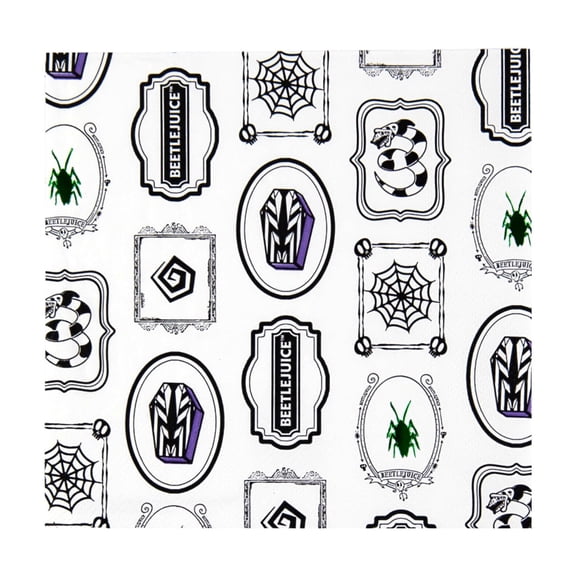 Beetlejuice x Bonjour Fte Icon Large Paper Napkins, Disposable Party Supplies, 20 Count, Lunch Size, Halloween