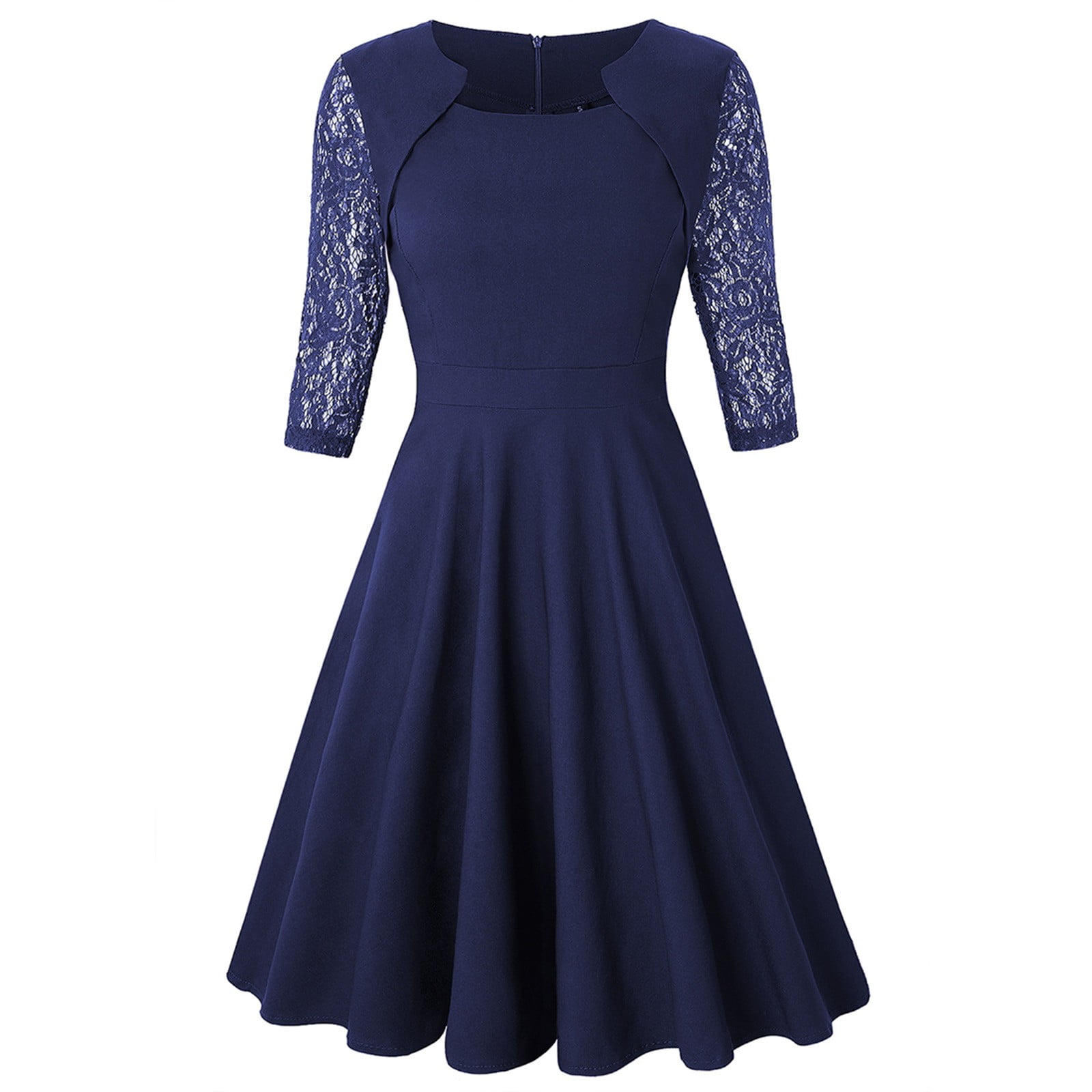 BEEYASO Clearance Summer Dresses for Women Elbow-Length A-Line Above knee  Leisure Solid Boat Neck Dress Navy S 