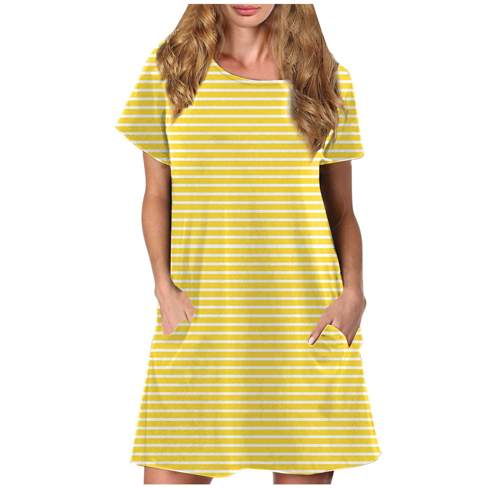 BEEYASO Clearance Summer Dresses for Women Round Neckline Striped