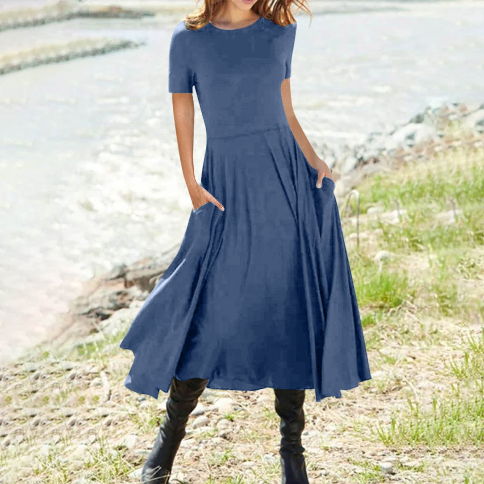 BEEYASO Clearance Summer Dresses for Women Short Sleeve Mid-Length