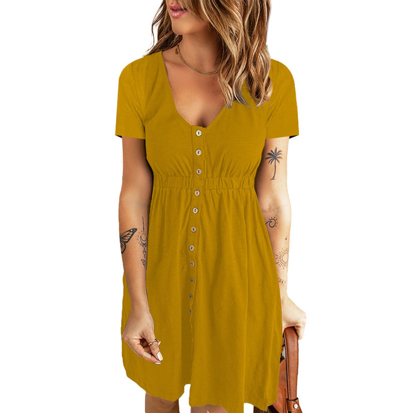 BEEYASO Clearance Summer Dresses for Women Short Sleeve Solid
