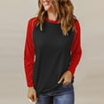 thumbnail image 1 of BEFOKA 2025 Womens Shirts Long Sleeve Ladies Tops Color Blocking Plus Size Loose Fits Red Crew Neck Women's Basic Tops Fall Winter Going Out Top Casual Tops, 1 of 7