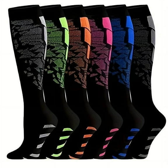 BEFOKA 6 Picese Compressions Socks for Women & Men Floral Print Knee High Travel Breathable Socks for Winter Fall Warm Comfortable