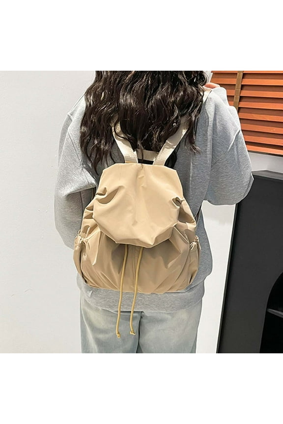 Backpack Purse for Women- Casual Daypack Small Canvas Backpack with Flap Drawstring, Ladies Multi-Pocket College Bookbag Shoulder Bag Travel Bag for Work Daily Trip