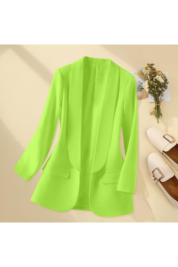 Blazers for Women Solid Color Spring Jackets 2025 Cardigan Slim Fits Open Front Long Sleeve Lapel Dressy Tops for Women Office Work Suit Business Blouses Outfits Casual Blazer with Pocket S-3X