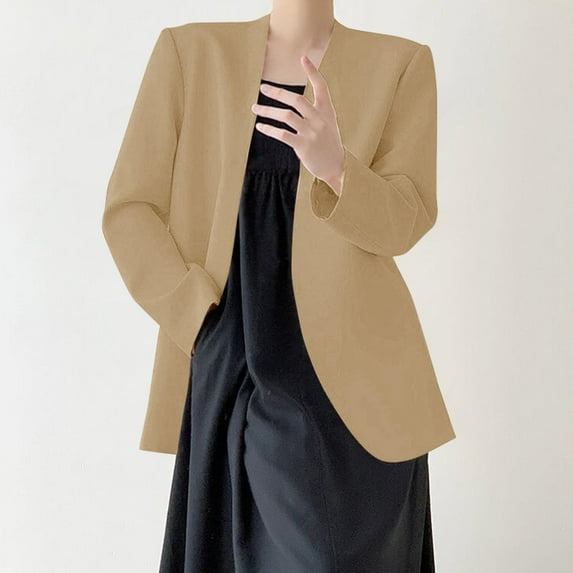 BEFOKA Blouses for Women Open Front Blazer Jackets Casual 2025 Solid Color Blazers Long Sleeve Tops for Women Business Casual Outfits Office Work Suit Slim Fits for S-2X