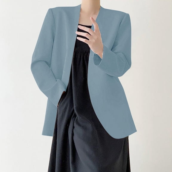 BEFOKA Blouses for Women Open Front Blazer Jackets Casual 2025 Solid Color Blazers Long Sleeve Tops for Women Business Casual Outfits Office Work Suit Slim Fits for S-2X