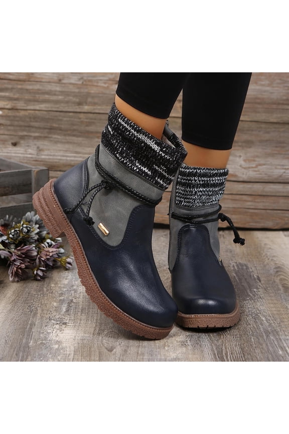 Boots for Women Women's Casual Solid Color Shoes Thick Heel Round Boots Side Zipper Boots Black 9(42)