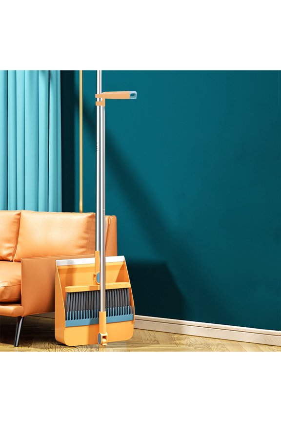 Broom and Dustpan Set with Long Handle, Light Weight Stainless Steel Poles Stand Upright Dustpans with Broom Combo for Home Kitchen office Pet Hair