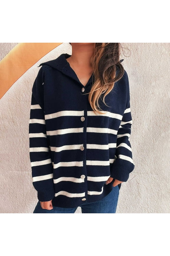 Cardigan Sweaters for Women 2025 Button Up Stripe Sweater Lightweight Crochet Cardigan Long Sleeve Kimonoes Open Front Knitted Cardigan Kimonos Tops Fall Outfits Fashion Clothes