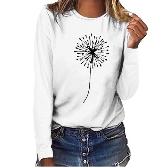 BEFOKA Graphic Tops for Women Casual Long Sleeve Ladies Tops 2025 Loose Fits Print Blouse Crew Neck Fall Going Out Top Soft Pullover Basic Tops Fitted Clothing