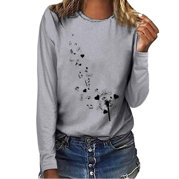 BEFOKA Graphic Tops for Women Casual Long Sleeve Ladies Tops 2025 Loose Fits Print Blouse Crew Neck Fall Going Out Top Soft Pullover Basic Tops Fitted Clothing