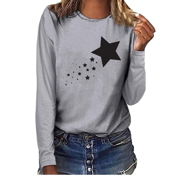 BEFOKA Graphic Tops for Women Casual Long Sleeve Ladies Tops 2025 Loose Fits Print Blouse Crew Neck Fall Going Out Top Soft Pullover Basic Tops Fitted Clothing