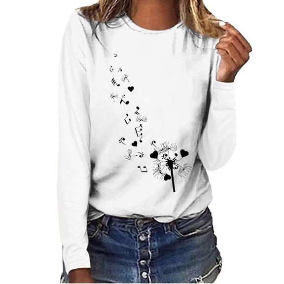 BEFOKA Graphic Tops for Women Casual Long Sleeve Ladies Tops 2025 Loose Fits Print Blouse Crew Neck Fall Going Out Top Soft Pullover Basic Tops Fitted Clothing